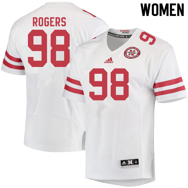Women #98 Casey Rogers Nebraska Cornhuskers College Football Jerseys Sale-White